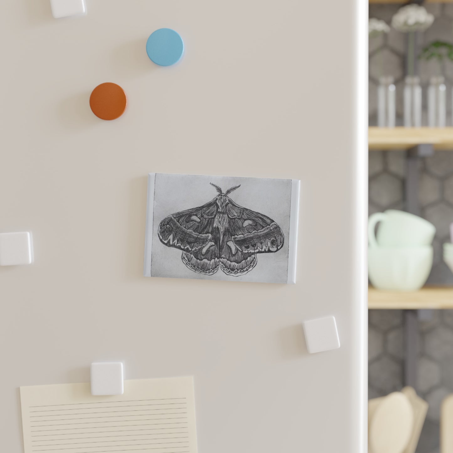 "Dusty" Moth Magnet Copperplate Etching Print by Paige Brown