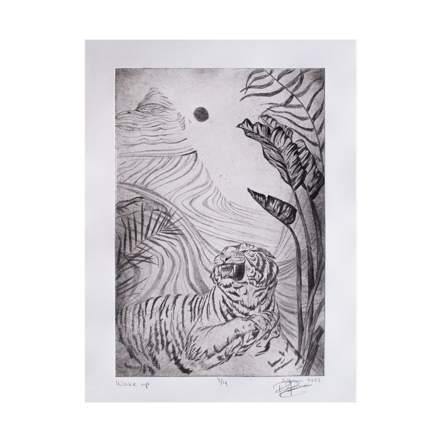 “Wake Up” print of glass etching by Paige Brown 2022