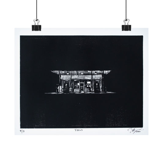 “Focus" 3/5 Matte Print of a woodblock etching by Paige Brown