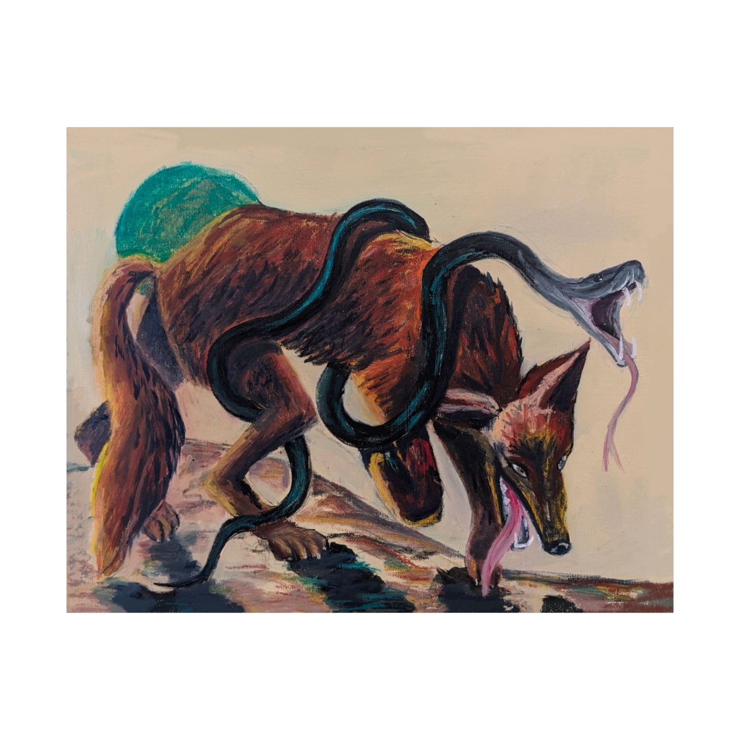 “Mischevous” - print of oil paint and oil pastels on canvas 2022 by Paige Brown