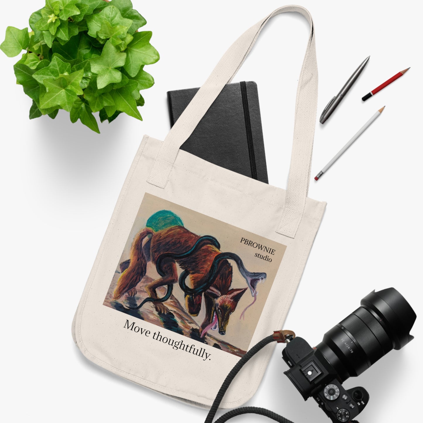 "Move Thoughtfully" Canvas Tote Bag with a print of an Oil Painting by Paige Brown