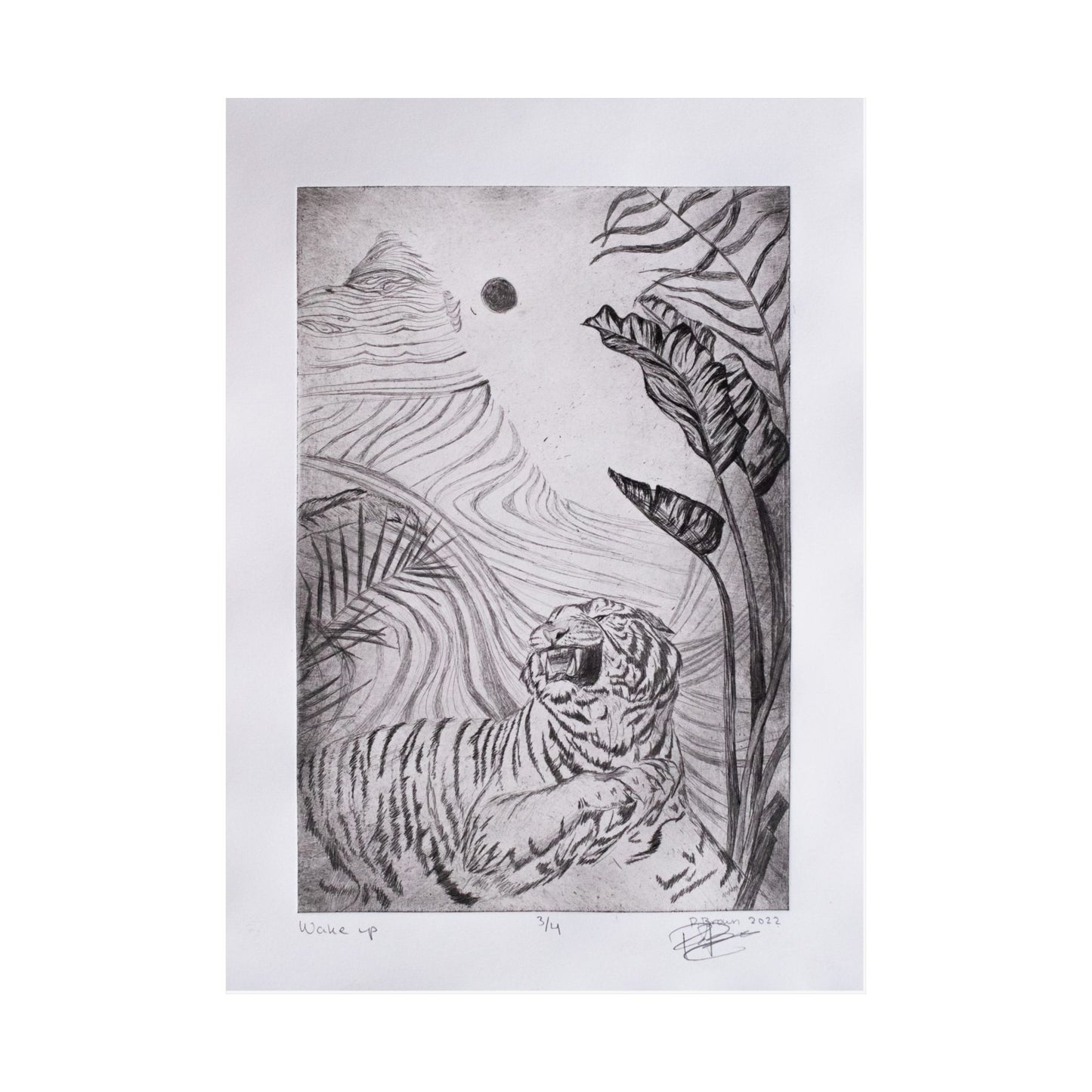 “Wake Up” print of glass etching by Paige Brown 2022