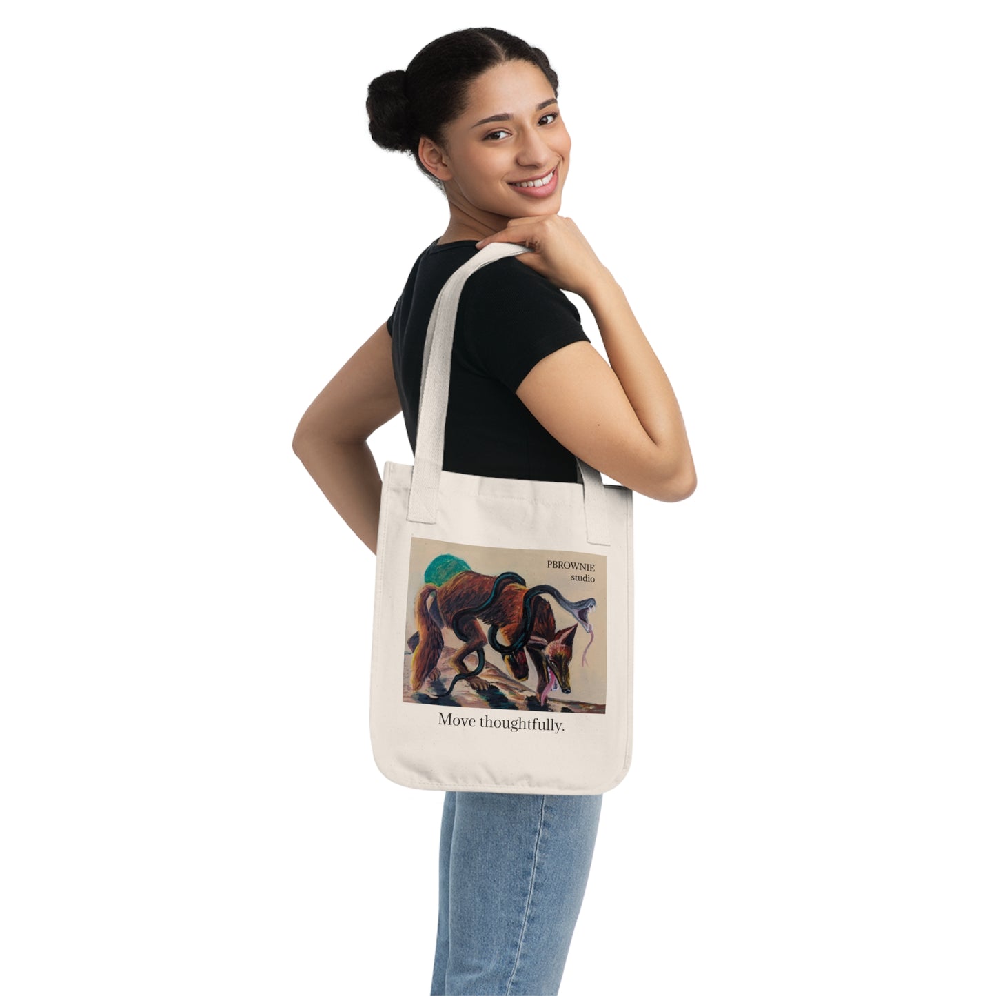 "Move Thoughtfully" Canvas Tote Bag with a print of an Oil Painting by Paige Brown