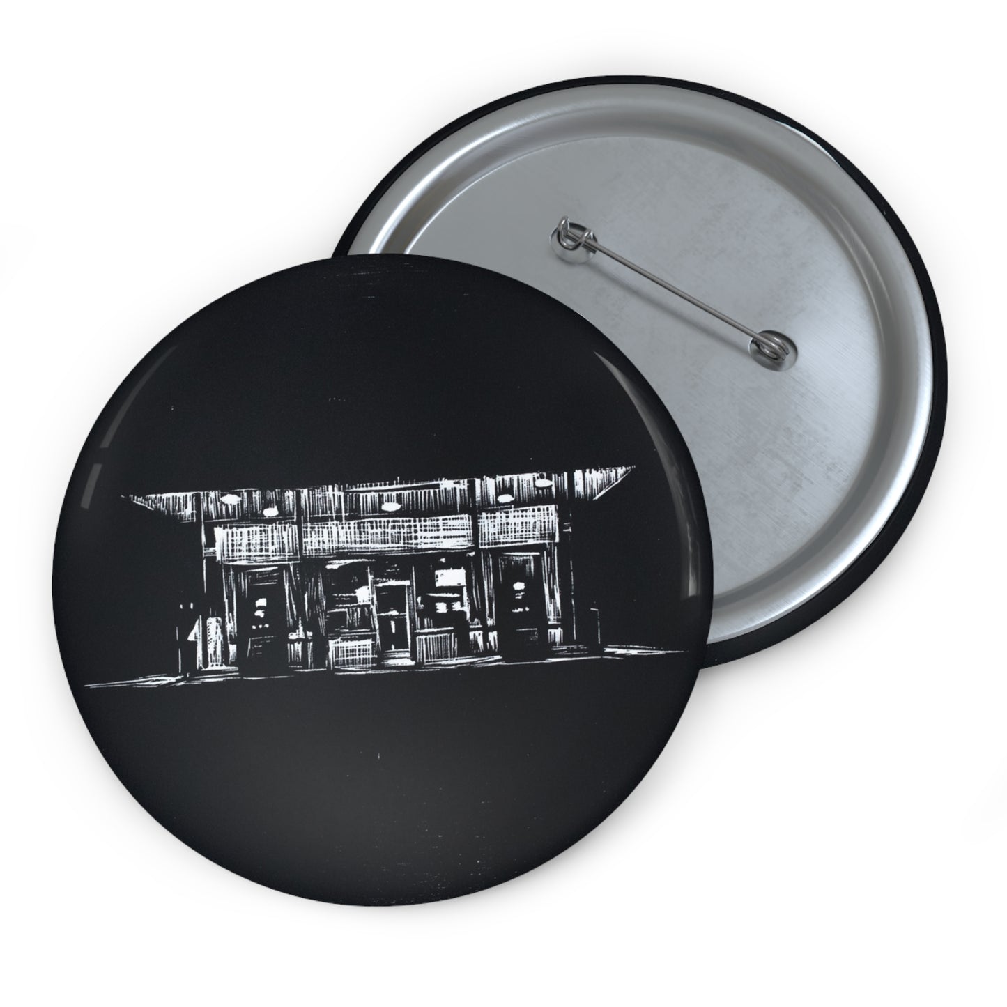 “Focus” Button/Pin of a woodblock engraving print by Paige Brown, 2022