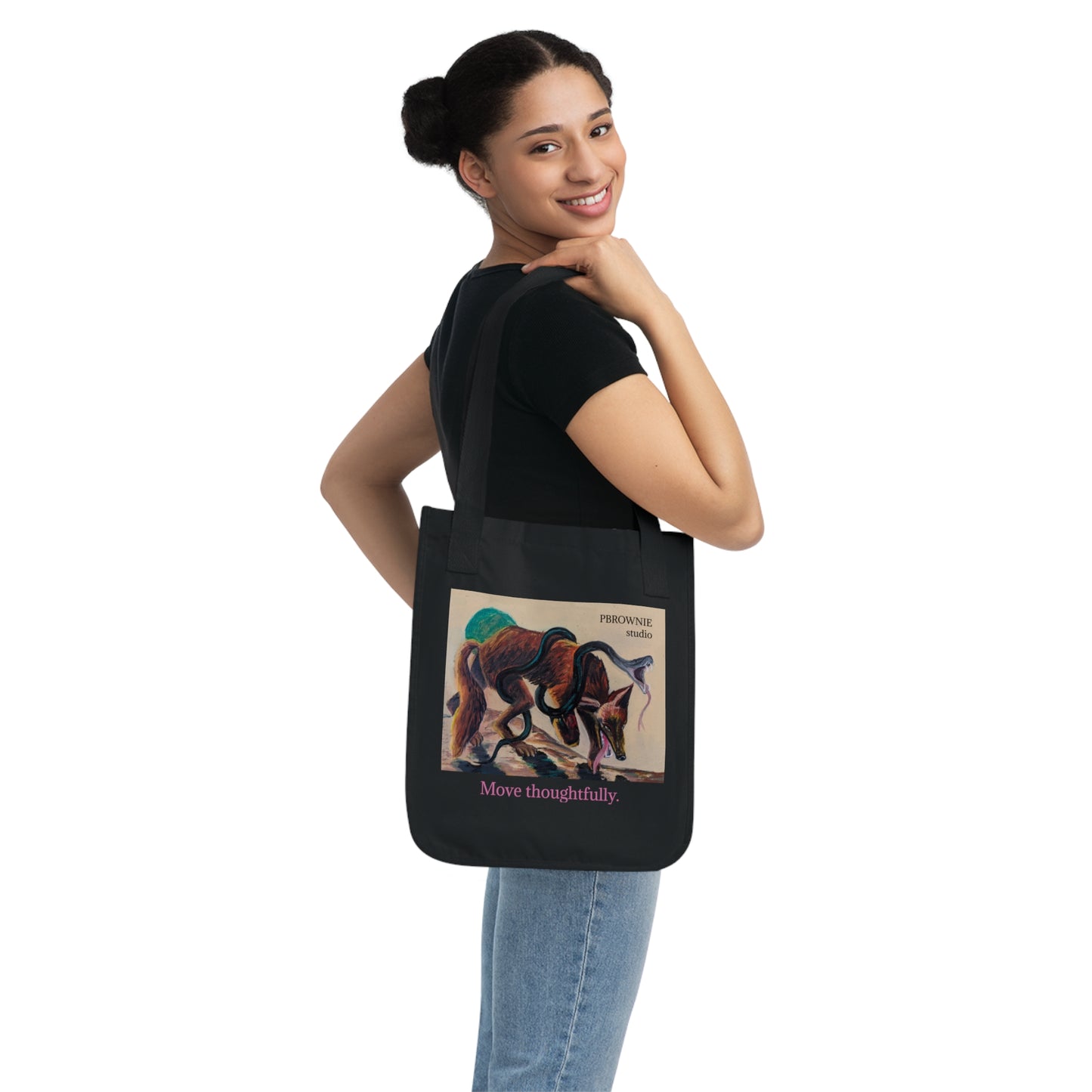 "Move Thoughtfully" Canvas Tote Bag with a print of an Oil Painting by Paige Brown